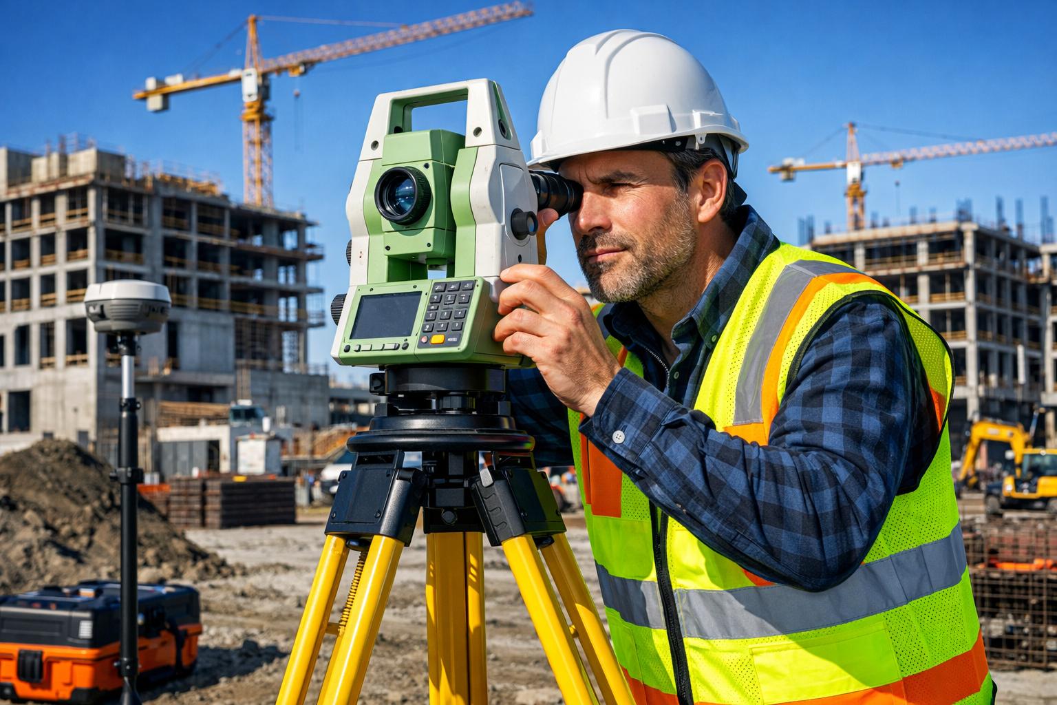 Géomètre-topographe réalisant un levé topographique sur un chantier au Maroc